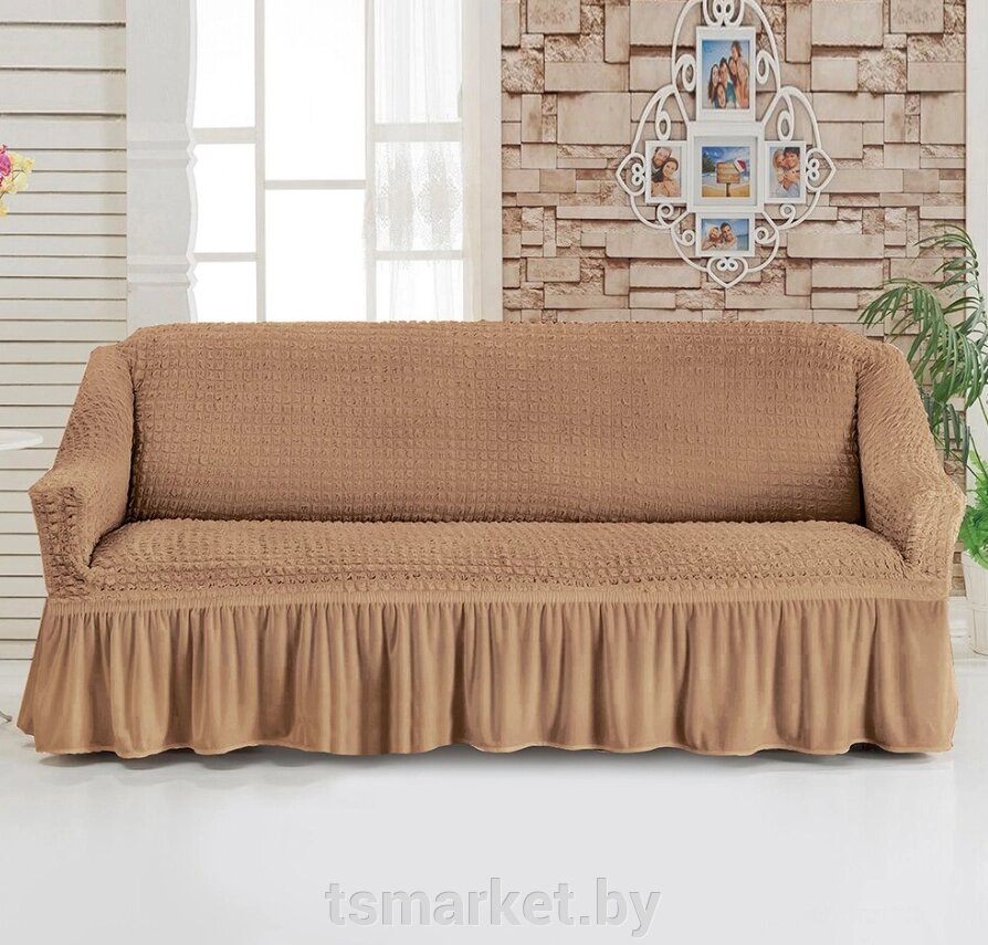 Чехол на диван с оборкой, диван трехместный на резинке, универсальный. Супер-цена! от компании TSmarket - фото 1