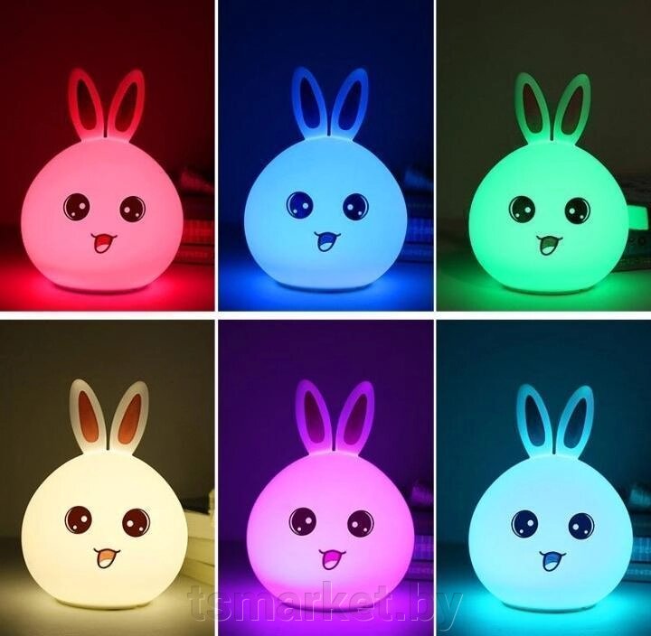 Cветильник – ночник из мягкого силикона "Белый Кролик" LED мультиколор (Пульт управления) от компании TSmarket - фото 1