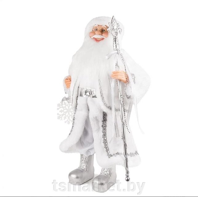 Дед Мороз в серебряной шубке со снежинкой и посохом от компании TSmarket - фото 1