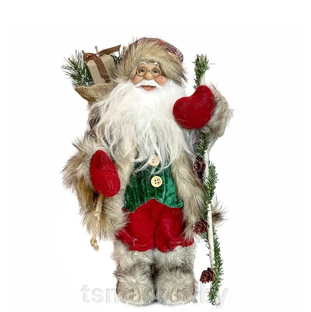 Дед Мороз в серой клетчатой шубке с посохом, 30 см от компании TSmarket - фото 1