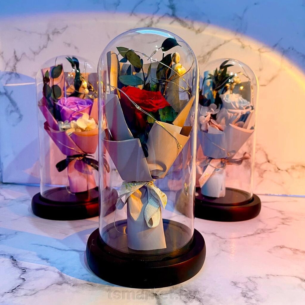 Декоративный ночник "Роза в колбе" / Букет вечных роз от компании TSmarket - фото 1