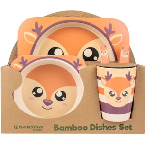Детская посуда из бамбука из 5 предметов (набор) Bamboo Ware Kids Set. Белочка.