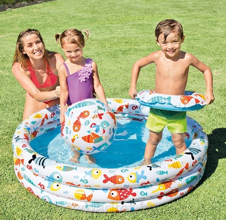 Детский бассейн надувной Intex Аквариум с мячом и кругом 132х28 см 2+ от компании TSmarket - фото 1