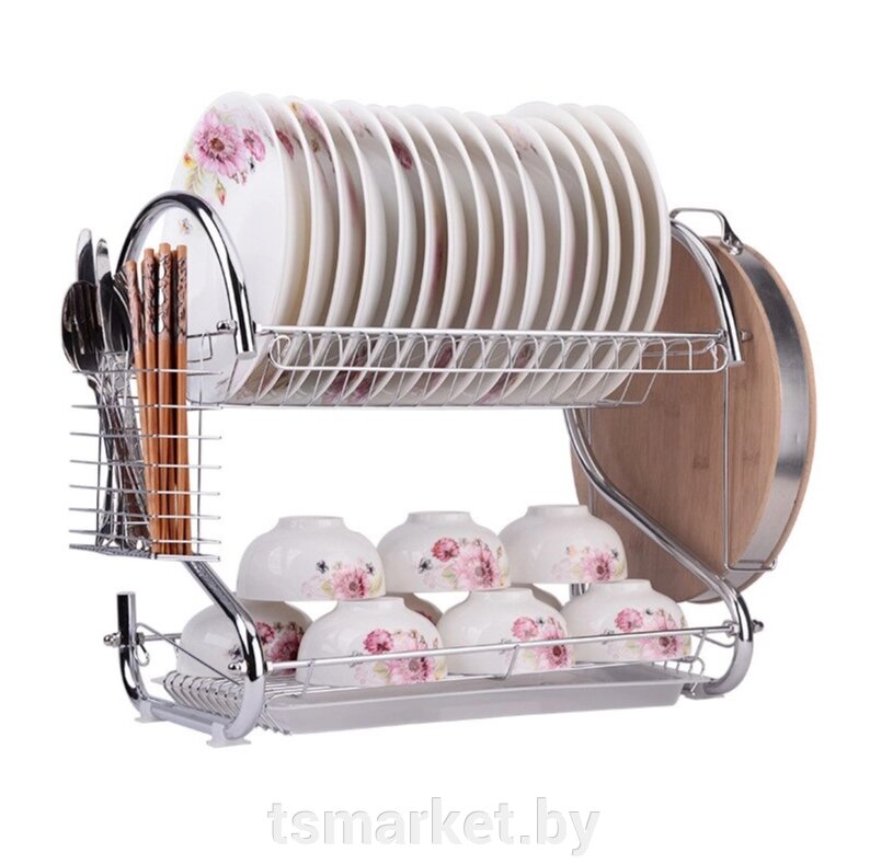 Двухуровневая настольная сушилка  для посуды/Органайзер для сушки посуды от компании TSmarket - фото 1