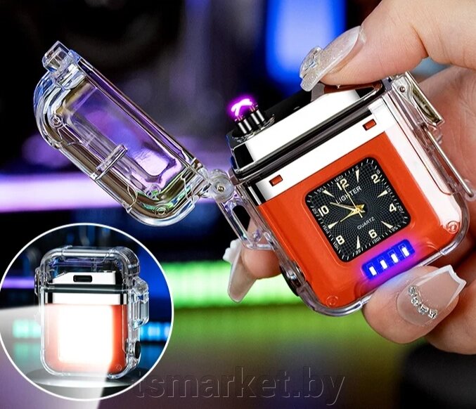 Электронная водонепроницаемая зажигалка с фонариком и часами LIGHTER Огонь / Подарочная упаковка от компании TSmarket - фото 1