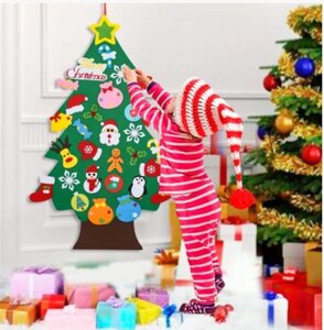 Елочка из фетра с новогодними игрушками липучками Merry Christmas, подвесная, 93 х 65 см