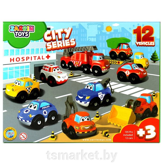 Городские машинки "City Series" 12 шт. в наборе. (пожарная, полиция, больница) от компании TSmarket - фото 1