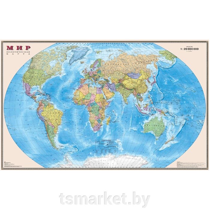 Карта мира политическая 1:20М ламинированая в картоном тубусе от компании TSmarket - фото 1