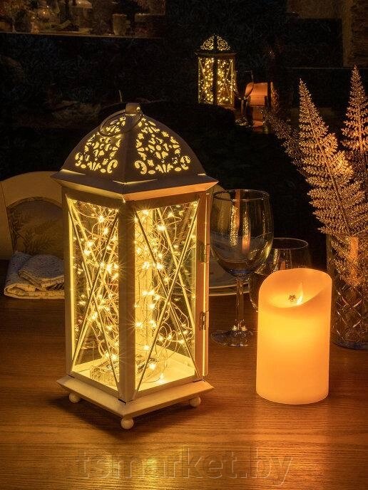 Кашпо ЛЮЧИЯ «Валенсия» белое с восковой LED свечой имитирующей пламя, 11.2*h30 см. от компании TSmarket - фото 1