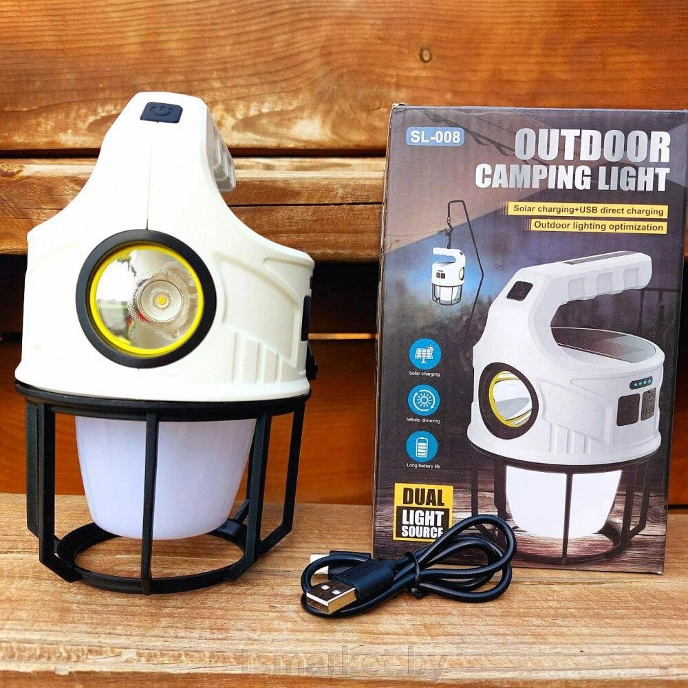 Кемпинговый ручной фонарь-лампа Outdoor camping light SL-008 (USB, солнечная батарея, 6 режимов работы от компании TSmarket - фото 1