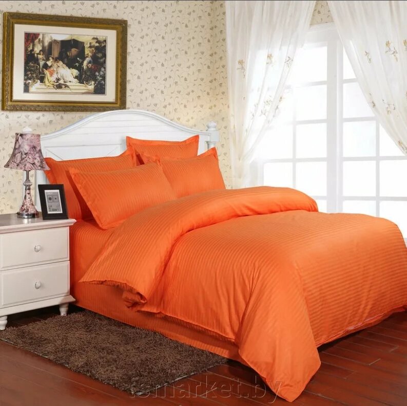 Комплект постельного белья 2-хспальный "Валенсия". Страйп-сатин. Оранжевый! от компании TSmarket - фото 1