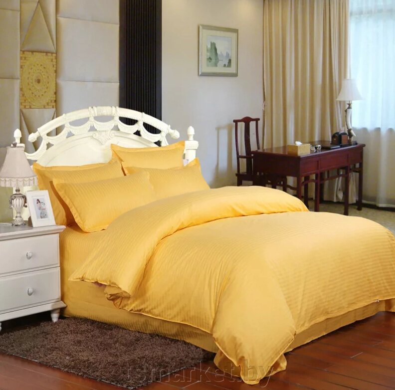 Комплект постельного белья 2-хспальный "Валенсия". Страйп-сатин. Желтый! от компании TSmarket - фото 1