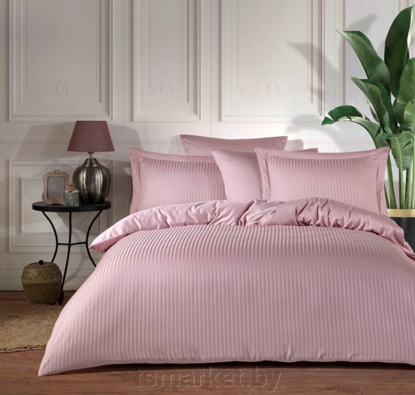 Комплект постельного белья ЕВРО "Валенсия". Страйп-сатин. Розовый! от компании TSmarket - фото 1