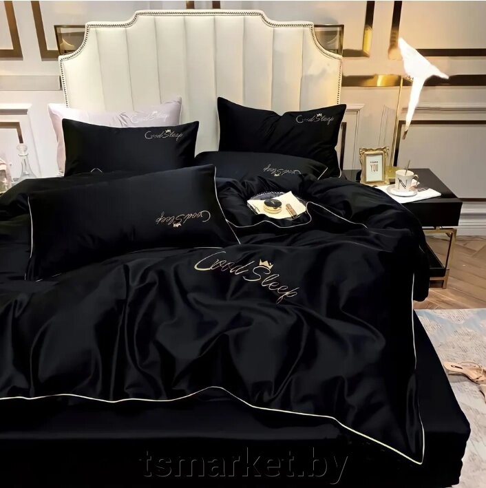 Комплект постельного белья Good Sleep Премиум, Сатин, Евро размер. Черный от компании TSmarket - фото 1