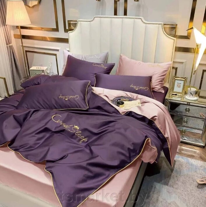 Комплект постельного белья Good Sleep Премиум, Сатин, Евро размер. Фиолетовый + нежно-розовый от компании TSmarket - фото 1