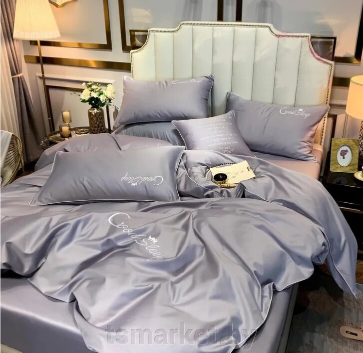 Комплект постельного белья Good Sleep Премиум, Жатка, Евро размер. Серый от компании TSmarket - фото 1