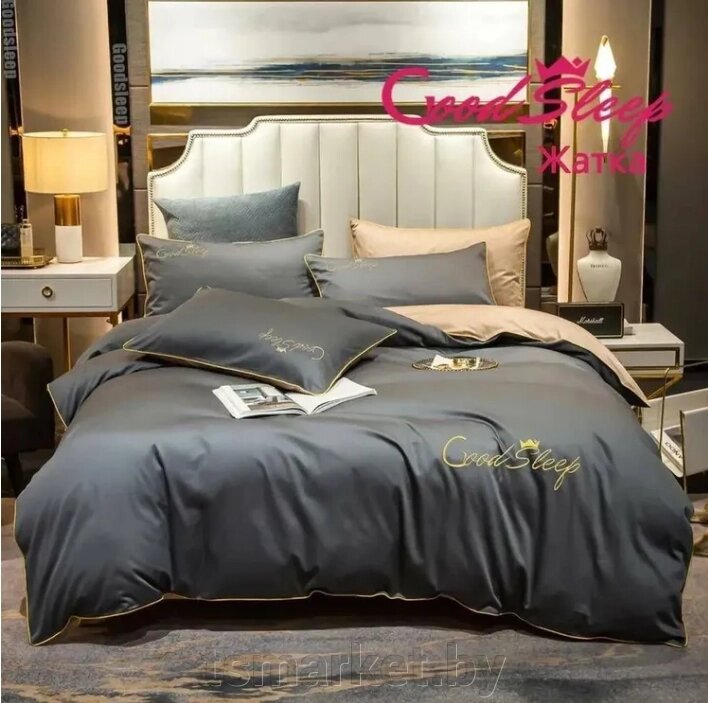Комплект постельного белья Good Sleep Премиум, Жатка Евро размер. Серый от компании TSmarket - фото 1