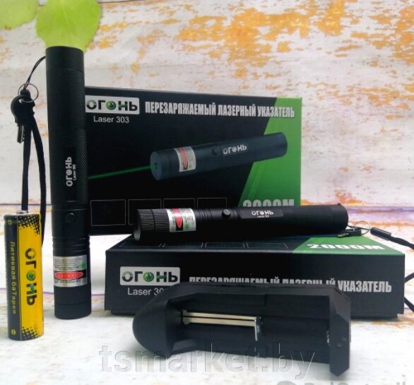 Лазерная указка Green Laser Pointer 303 с ключом от компании TSmarket - фото 1