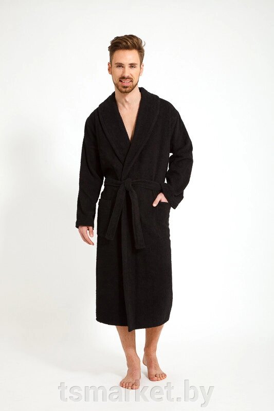 Махровый мужской халат Цвет Черный от компании TSmarket - фото 1