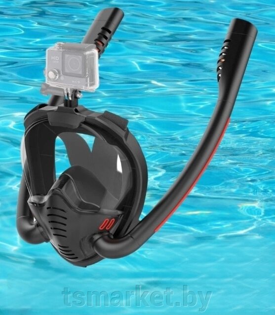 Маска для снорклинга с двумя трубками К3-Double / Полнолицевая маска для плавания с креплением для камеры от компании TSmarket - фото 1