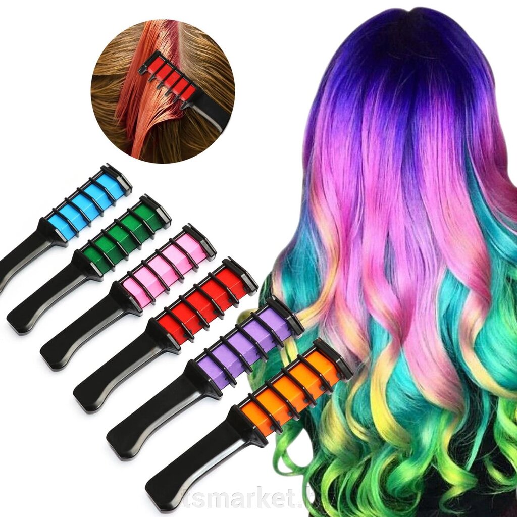 Мелки для окрашивания волос Hair Color Comb, 6 цветов в форме расчески от компании TSmarket - фото 1
