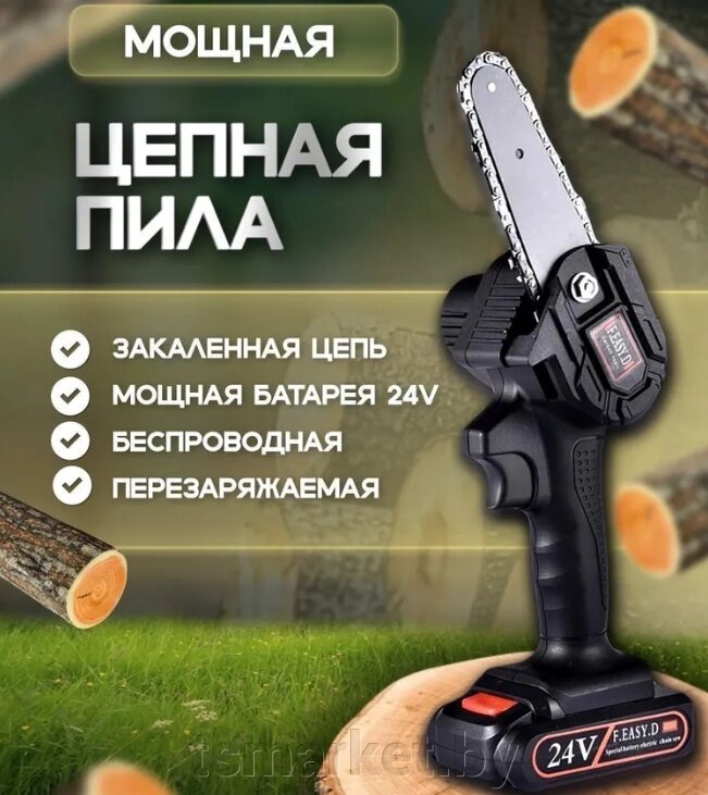 Мини - пила аккумуляторная цепная (сучкорез) Mini Electric Chainsaw 24V с 2 аккумуляторами от компании TSmarket - фото 1