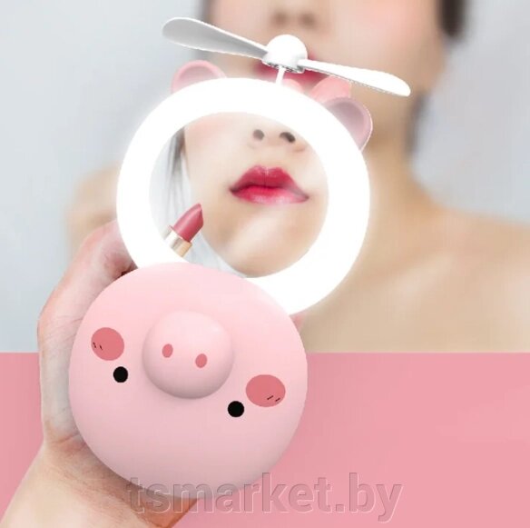 Мини-светодиодное зеркало для макияжа с USB-вентилятором 2 в 1 от компании TSmarket - фото 1