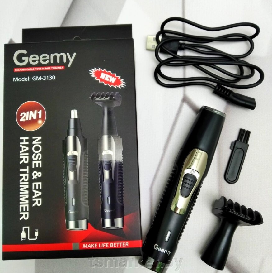 Мини-триммер для стрижки волос в носу, ушах и подравнивания бровей Geemy GM-3130 2 в 1 (насадки для носа, ушей от компании TSmarket - фото 1