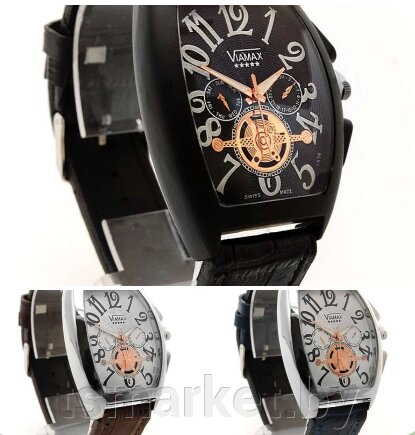 Мужские наручные часы  Viamax A3337G на широком кожаном ремне от компании TSmarket - фото 1