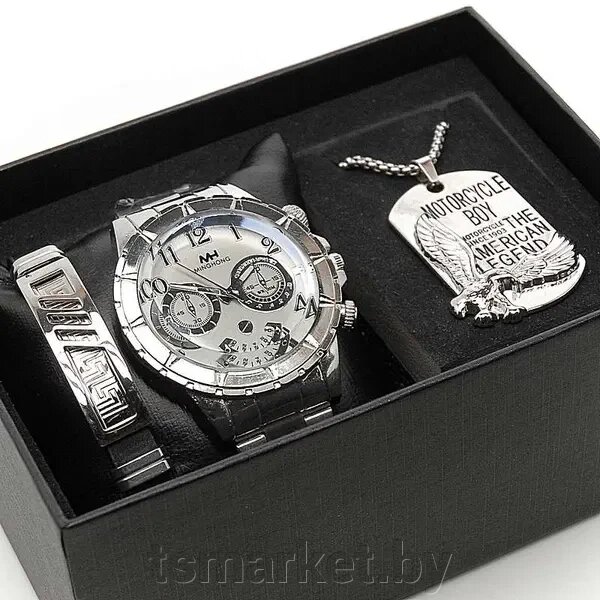 Мужской подарочный набор  3в1 (часы, кулон на цепочке, браслет) в коробке от компании TSmarket - фото 1