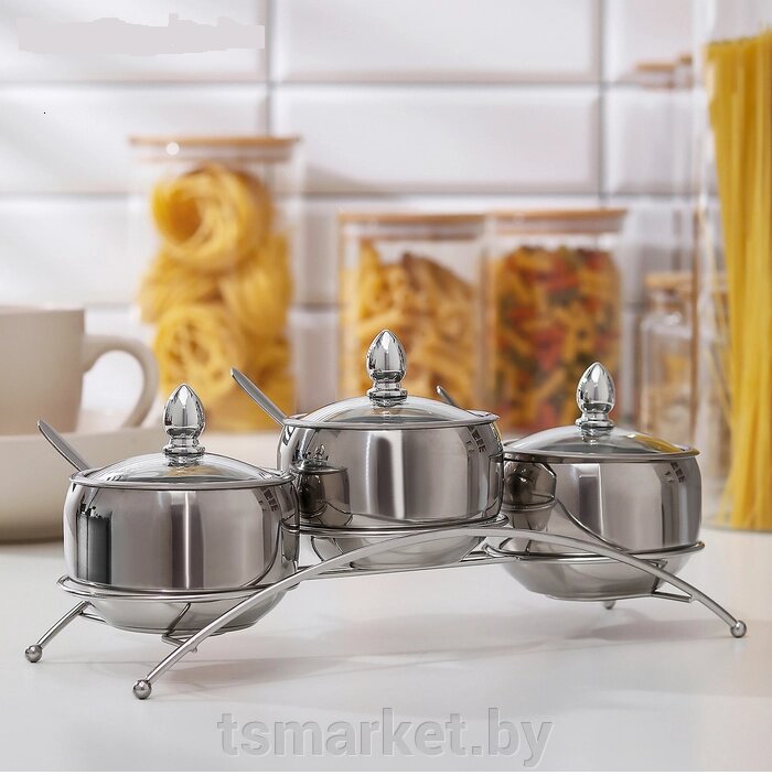 Набор для кухни из трех металлических банок с ложками и крышками от компании TSmarket - фото 1
