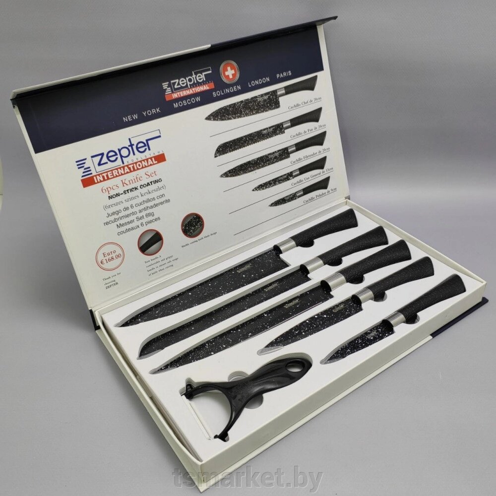 Набор кухонных ножей из нержавеющей стали 6 предметов Zeptef/ Подарочная упаковка от компании TSmarket - фото 1
