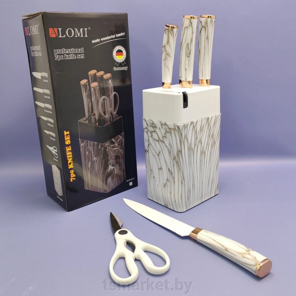 Набор кухонных ножей из нержавеющей стали 7 предметов Alomi на подставке / Подарочная упаковка от компании TSmarket - фото 1
