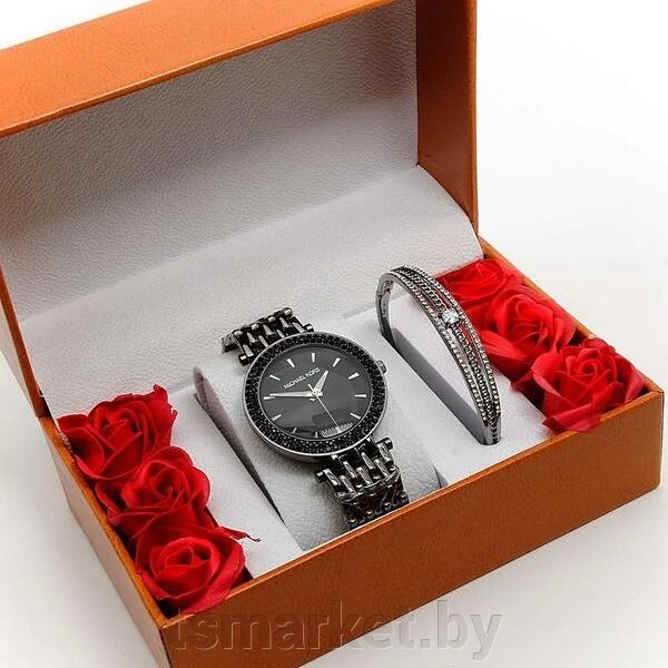 Набор подарочный женский 2в1 MICHAEL KORS (часы + браслет в оранжевой коробочке с розами) от компании TSmarket - фото 1