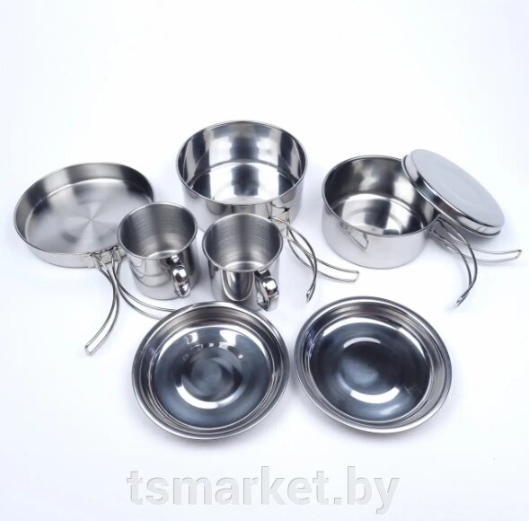 Набор посуды походный Camp-S11 из нержавеющей стали (8 предметов) / Набор туристической посуды от компании TSmarket - фото 1