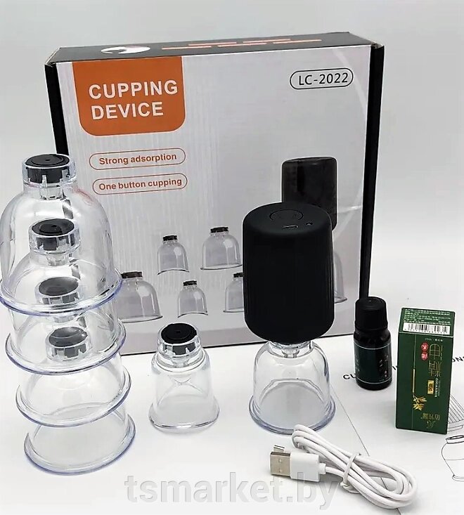 Набор вакуумных массажных банок с электрическим беспроводным насосом Cupping Device LC-2022 ( 6 банок, антицел от компании TSmarket - фото 1