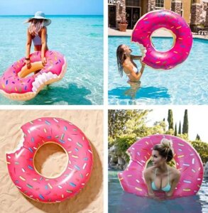 Надувной круг для плавания Пончик розовый 100см
