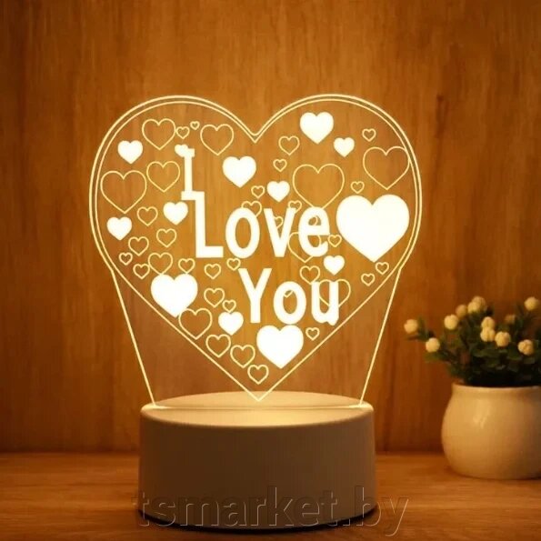 Настольная лампа голограмма 3Д, ночник "I Love You" от компании TSmarket - фото 1