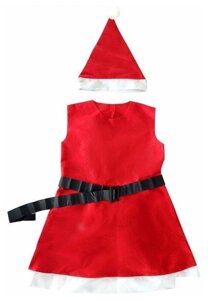 Новогодний костюм для девочек "Санта"шапочка, сарафанчик, ремешок) 7-9 лет