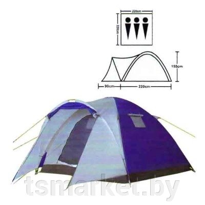 Палатка 3-х местная LanYu 1637 туристическая 220+90x220x155см с тамбуром от компании TSmarket - фото 1