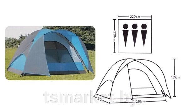 Палатка 3-х местная с тамбуром LanYu 1705 туристическая 220+110x220x155см от компании TSmarket - фото 1