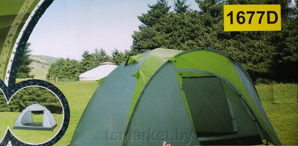 Палатка 4-х местная LanYu 1677D туристическая 220+110+70x240x170см с тамбуром от компании TSmarket - фото 1