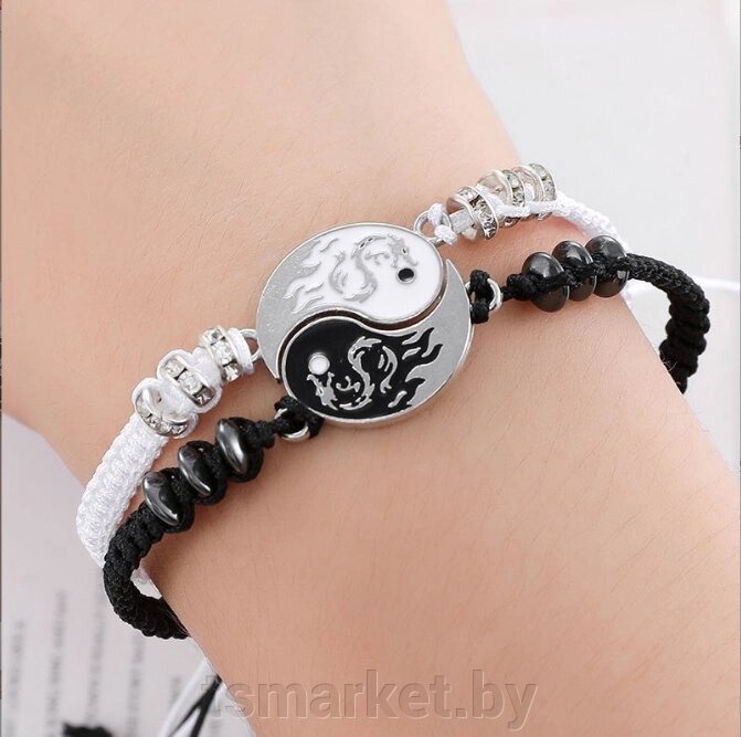 Парные браслеты ИНЬ ЯНЬ с драконом / двойной браслет / черный и белый от компании TSmarket - фото 1