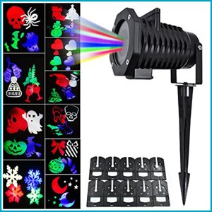 Голографический лазерный проектор с эффектом цветомузыки Christmas Led Projector Light с 10 слайдами