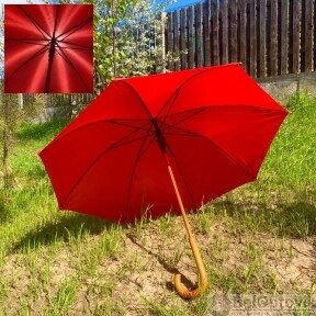 Зонт-трость универсальный Arwood полуавтомат деревянная ручка. Красный.