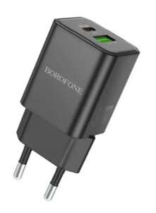 Сетевое зарядное устройство BOROFONE BN14 PD30W+QC3.0 два порта (USB, Type-C), черный