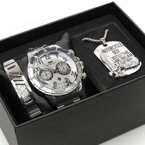 Мужской подарочный набор 3в1 (часы, кулон на цепочке, браслет) в коробке