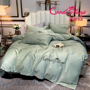 Комплект постельного белья Good Sleep Премиум, Сатин, Евро размер. Бледно-зеленый