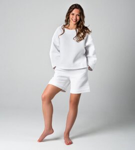 Женский домашний костюм вафельный / пижама (белый)
