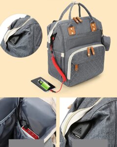 Модный многофункциональный рюкзак с термоотделом, USB и кошелечком Mommy's Urban для мамы и ребенка Серый